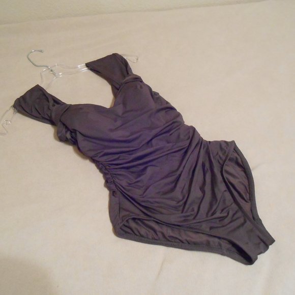 Badgley Mischka Ruched One Piece Swimsuit (Cocoa Brown) - Picture 6 of 7